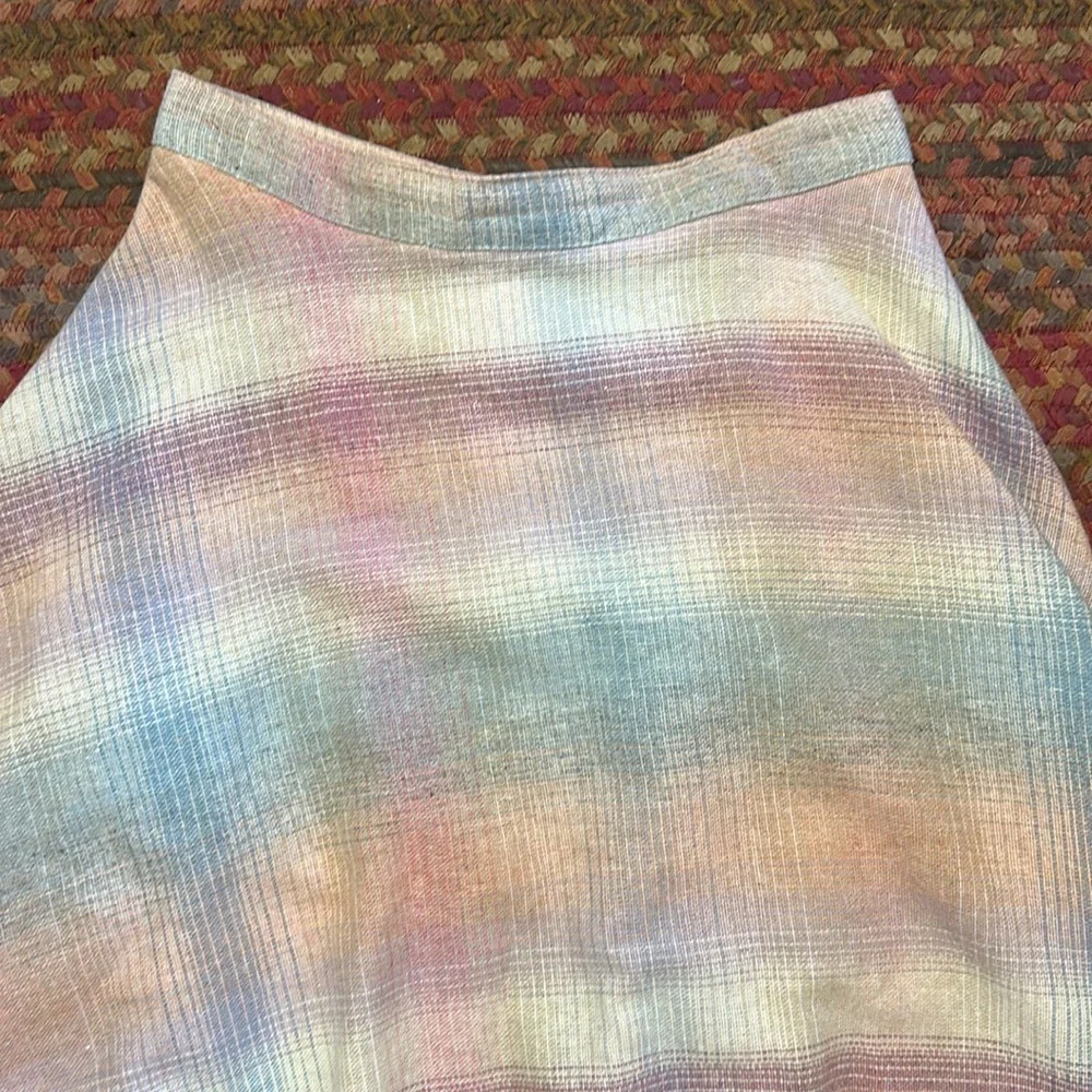 VTG WOOL BLEND PASTEL PLAID MIDI SKIRT FLOWY FLARE - Picture 4 of 5